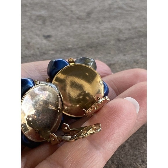 Lisner Clip Ons Earrings Vintage Blue Beads Gold Tone 50s - Picture 12 of 12